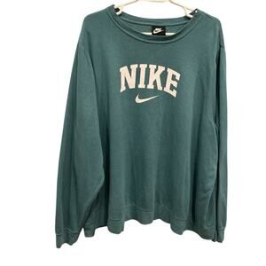 Nike Womens Sweatshrit Plus Size 3X Teal Green Spellout Logo Athleisure Leisure
